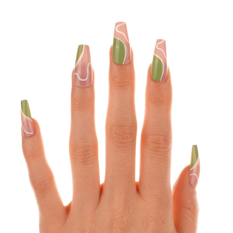 Press Ons Groovy Greens | Gloss Long Coffin Press-On Nails